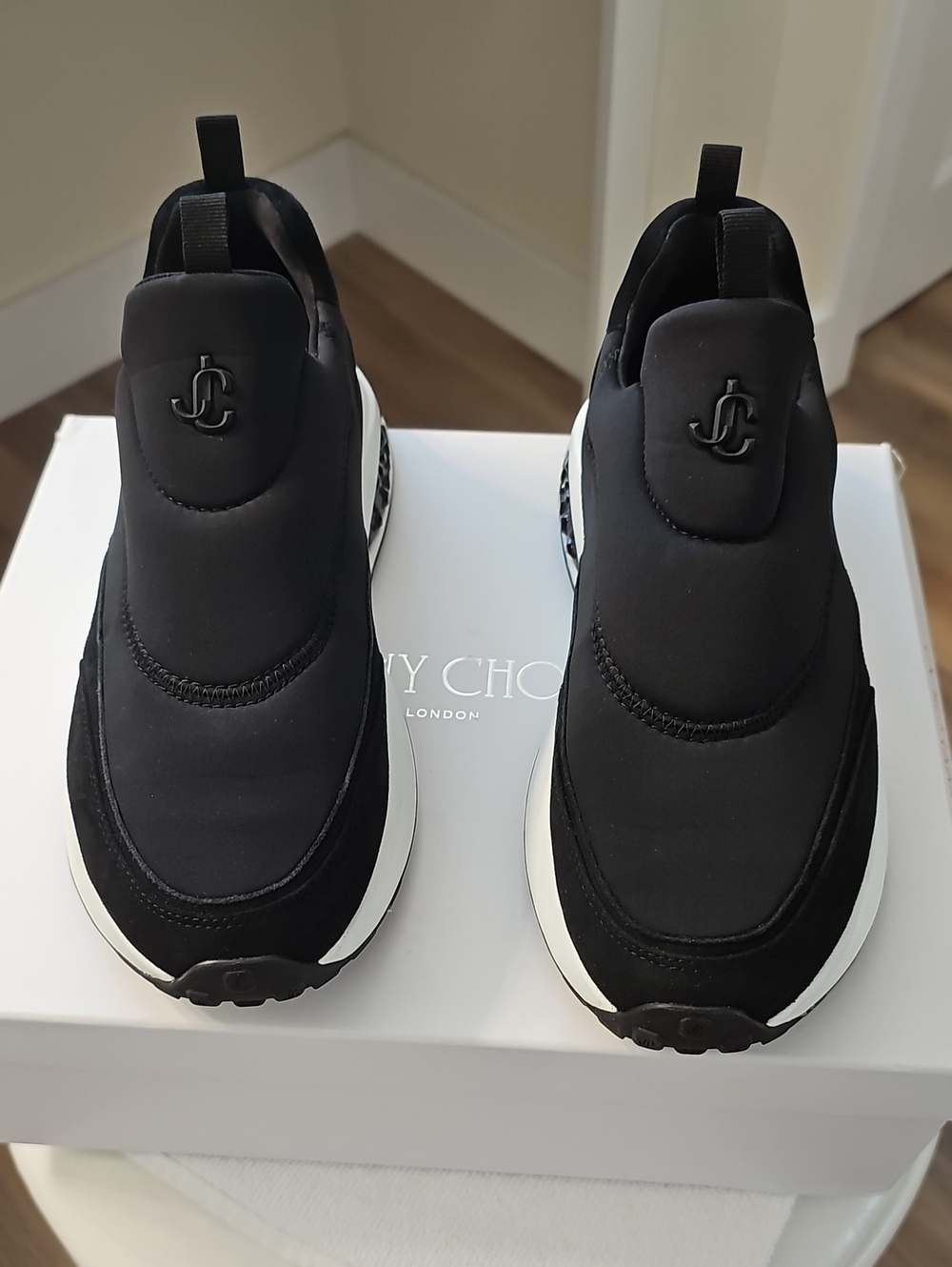 Jimmy Choo Black and White Slip-On Sneakers